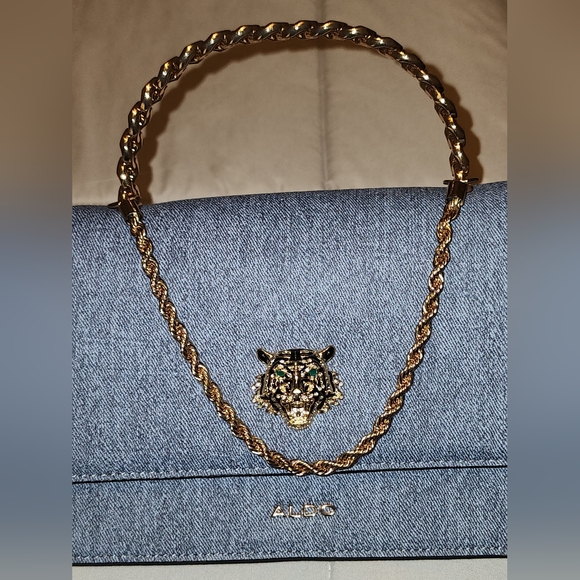 Tiger Head Denim Bag with Gold Chain By ALDO - Picture 3 of 6